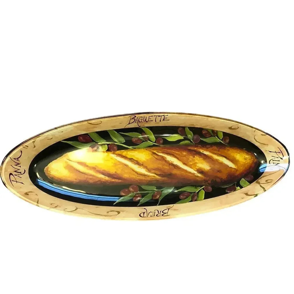 Vintage Unique Cottagecore Glass Barguette Bread Tray 16" Long Signed
